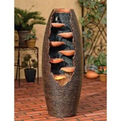 Seven Cascade 35" High Cut-Away Rustic Modern Fountain