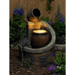 Verona 35" High Rustic Brick Garden Fountain With LED Light