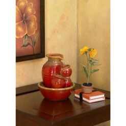Country Jar 9" High Ceramic Red Table Fountain