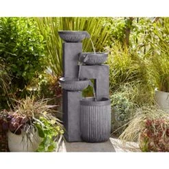 Casava 33" High Gray Stone 4-Bowl Outdoor LED Floor Fountain