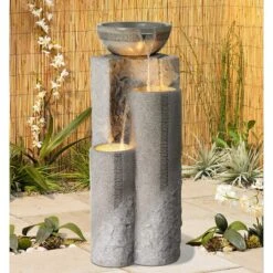 Bowl And Pillar 34 1/2" High Modern Fountain With LED Lights