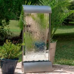 Breckenridge 42" High Steel Mirror LED Outdoor Wall Fountain