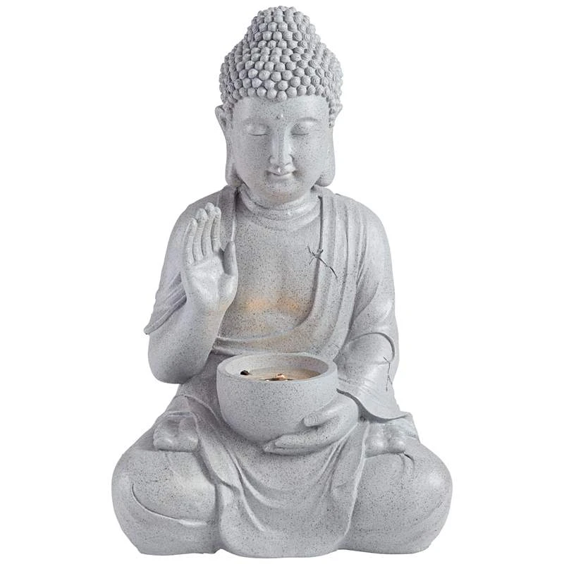 Buddha 18 1/2" High Gray Faux Stone Bubbler Fountain With LED Light - Image 2