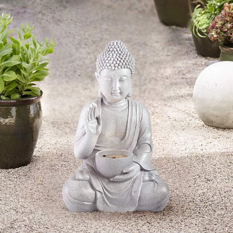 Buddha 18 1/2" High Gray Faux Stone Bubbler Fountain With LED Light