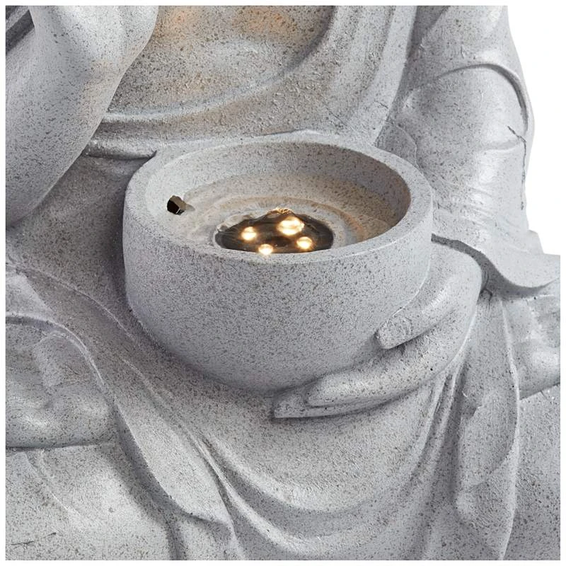 Buddha 18 1/2" High Gray Faux Stone Bubbler Fountain With LED Light - Image 4