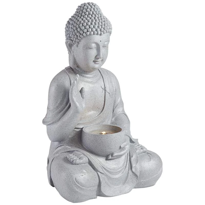 Buddha 18 1/2" High Gray Faux Stone Bubbler Fountain With LED Light - Image 5