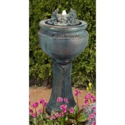 Butterfly 36" High Bronze Patina Bubbler Fountain With Light