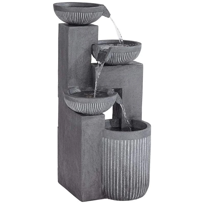 Casava 33" High Gray Stone 4-Bowl Outdoor LED Floor Fountain - Image 3