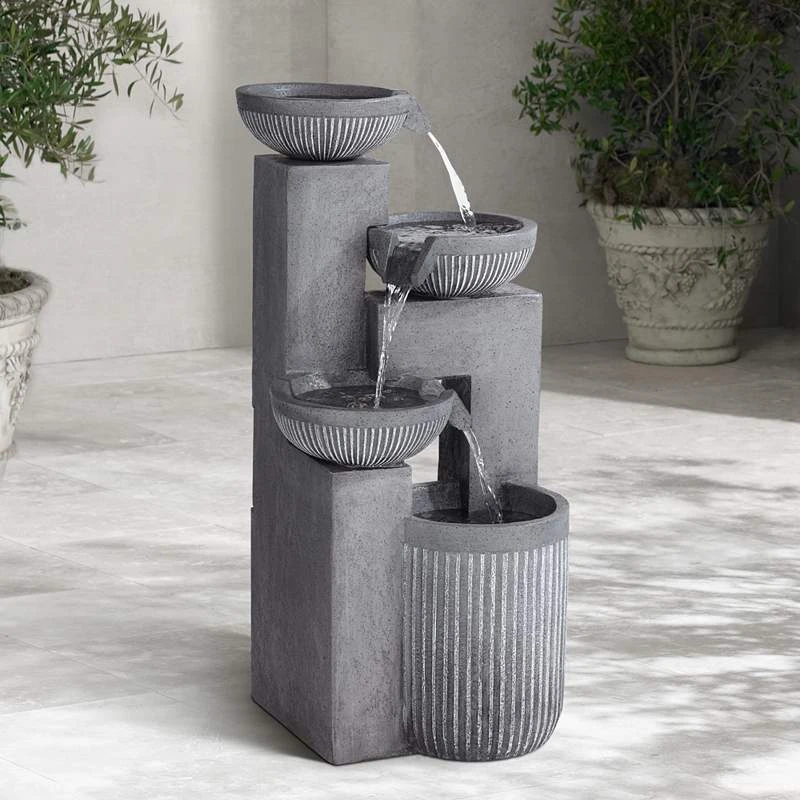 Casava 33" High Gray Stone 4-Bowl Outdoor LED Floor Fountain - Image 2