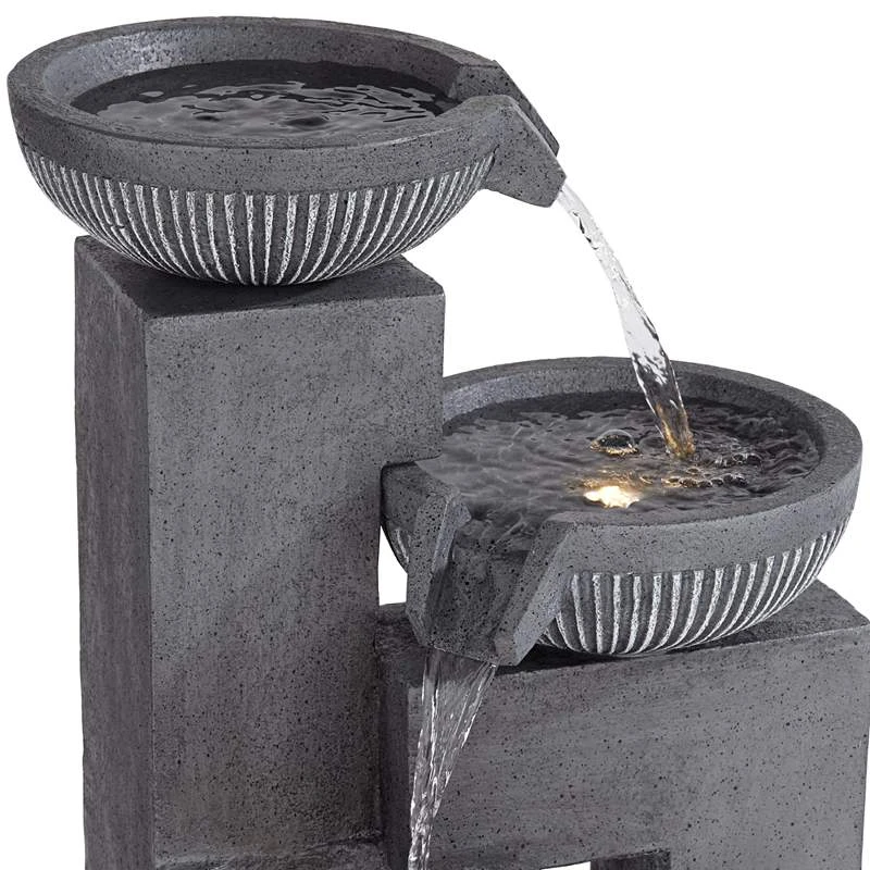 Casava 33" High Gray Stone 4-Bowl Outdoor LED Floor Fountain - Image 5
