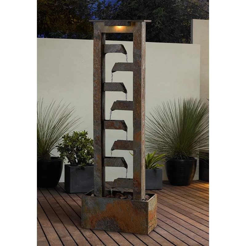 Channel 49" High Slate Stone Waterfall Fountain With Light