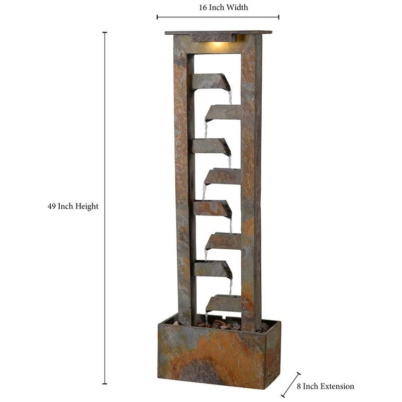 Channel 49" High Slate Stone Waterfall Fountain With Light - Image 3