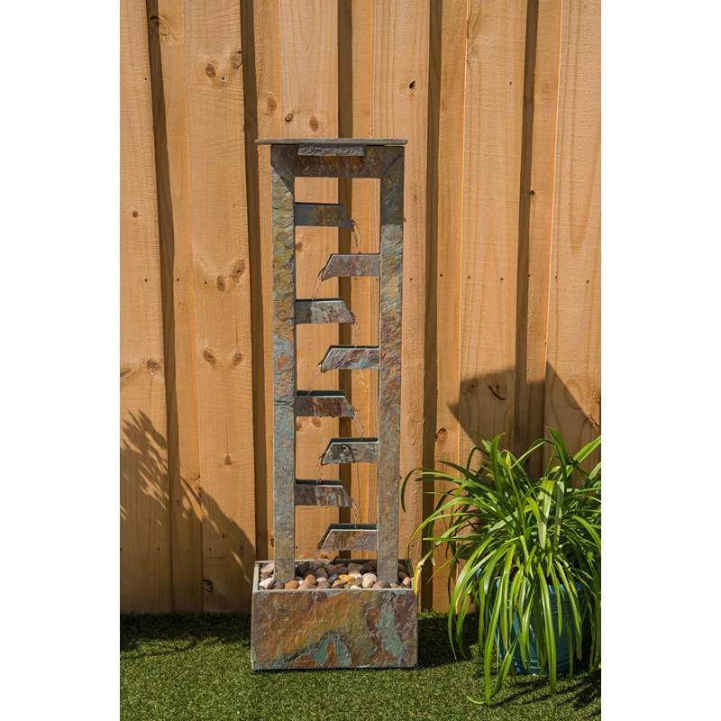 Channel 49" High Slate Stone Waterfall Fountain With Light - Image 6