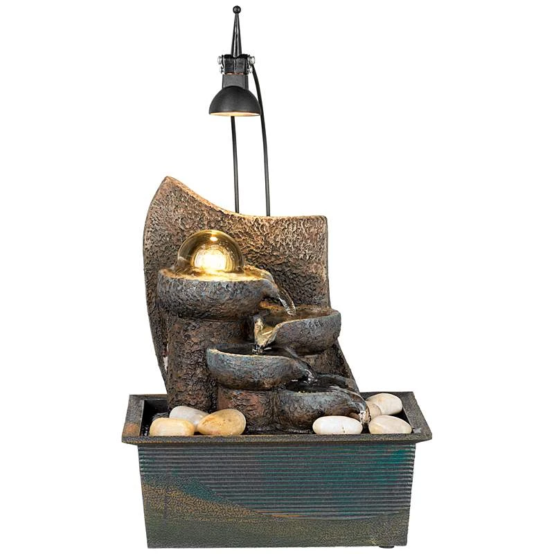 Faux Stone 10" High LED Table Fountain With Crystal Accent - Image 3