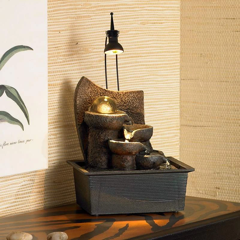 Faux Stone 10" High LED Table Fountain With Crystal Accent - Image 2