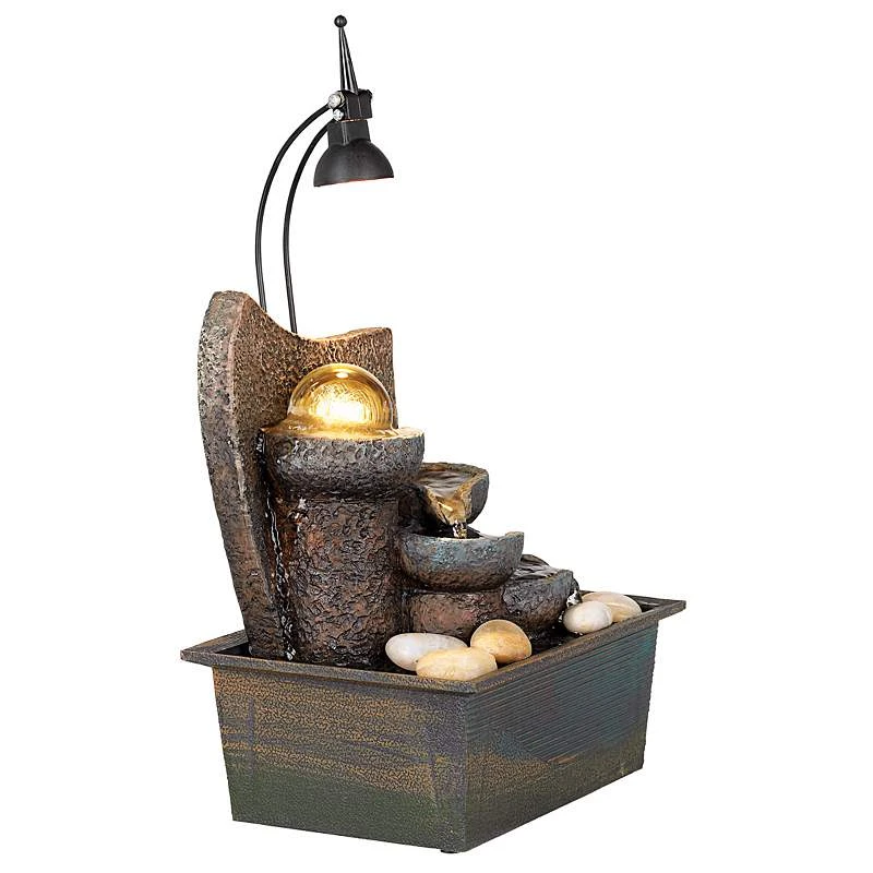 Faux Stone 10" High LED Table Fountain With Crystal Accent - Image 4