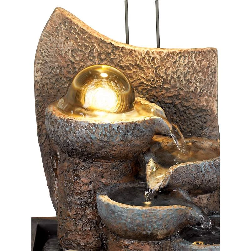 Faux Stone 10" High LED Table Fountain With Crystal Accent - Image 5