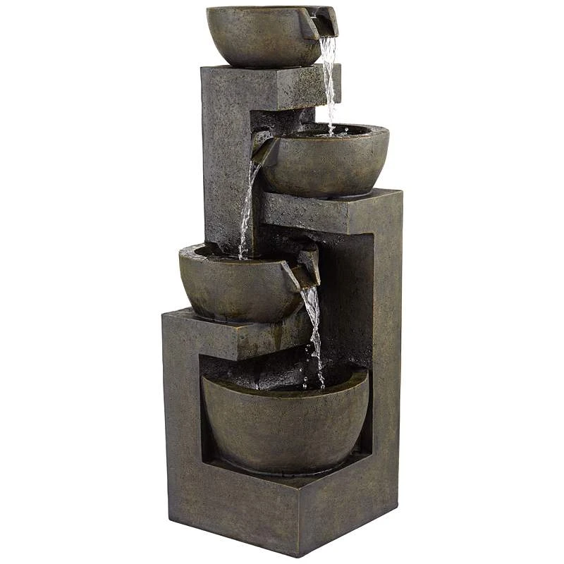 Four Bowl 42" High Gray Cascading Outdoor Fountain With LED Lights - Image 2