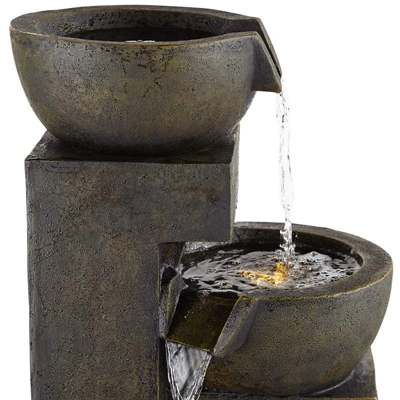 Four Bowl 42" High Gray Cascading Outdoor Fountain With LED Lights - Image 3
