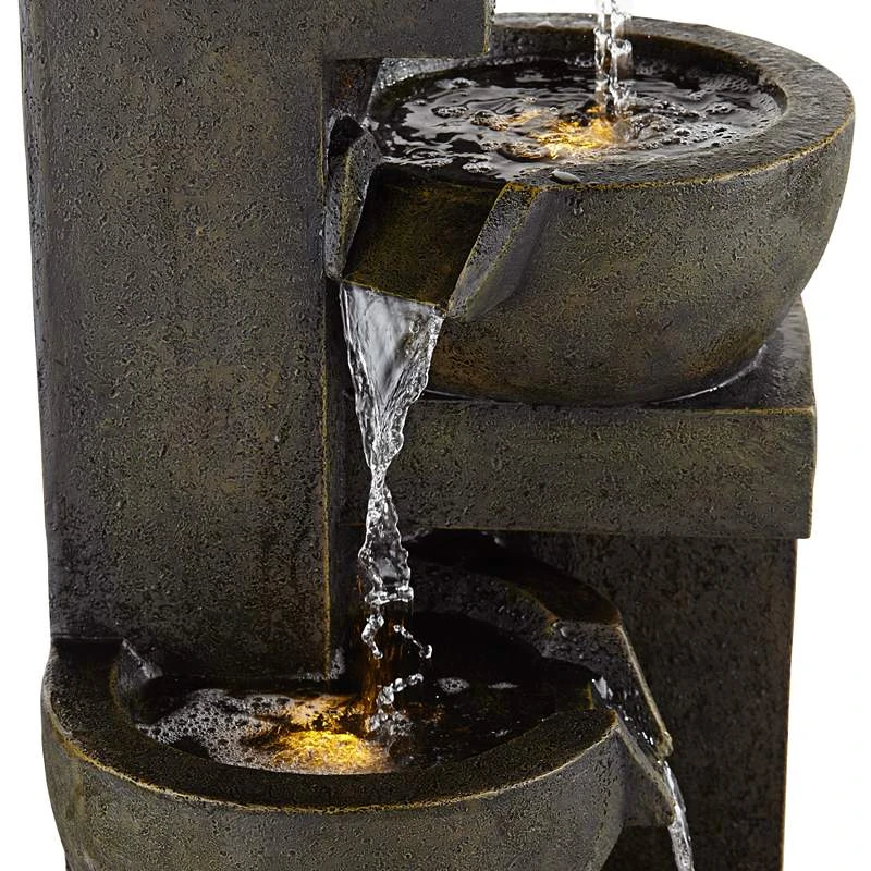 Four Bowl 42" High Gray Cascading Outdoor Fountain With LED Lights - Image 4