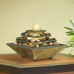 Four Tiers 9" High Slate Stone Feng Shui Table Fountain