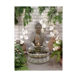 Alpine Illuminated Buddha Outdoor Fountain With LED Light