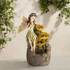 Garden Fairy With Sunflowers 26" High Floor Fountain