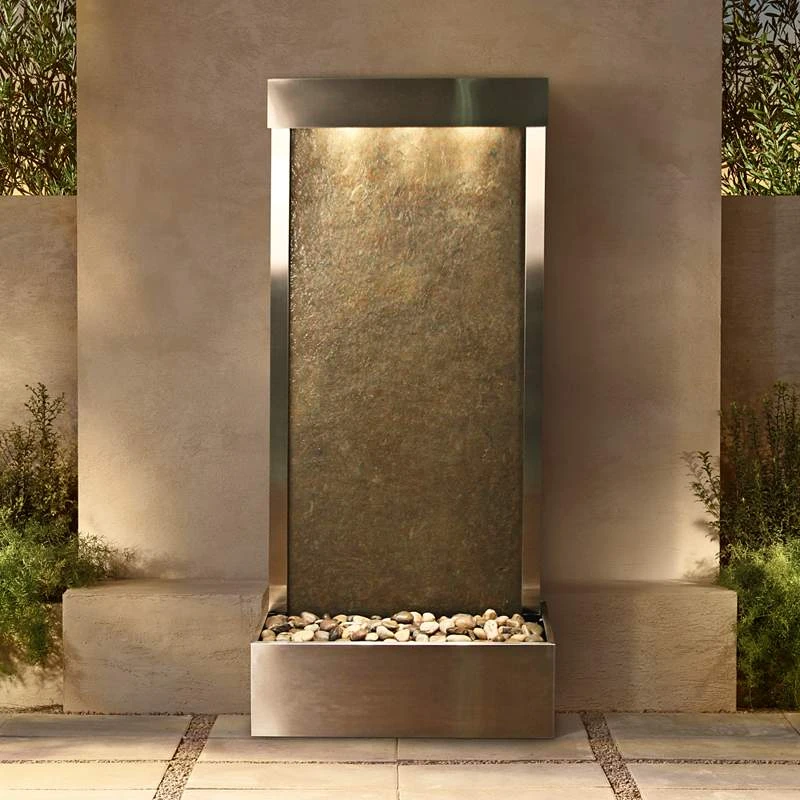 Harmony River 70" Rustic Stone Modern Fountain With Light