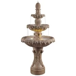 Ibiza 62" High Sandstone 3-Tier LED Outdoor Floor Fountain