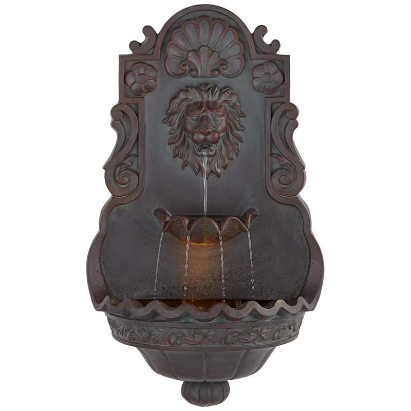 Lion Head 31 1/2" High Indoor Outdoor Bronze Wall Fountain - Image 3