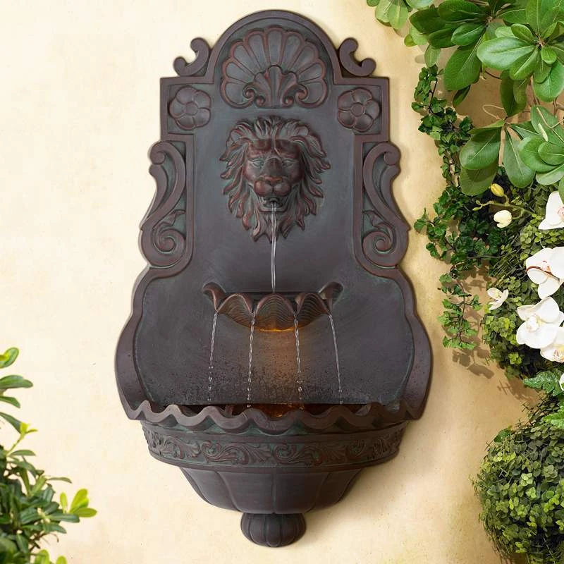 Lion Head 31 1/2" High Indoor Outdoor Bronze Wall Fountain - Image 2