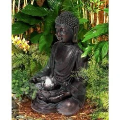 Meditating Buddha 24" High Bubbler Fountain With Light