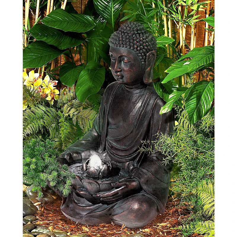 Meditating Buddha 24" High Bubbler Fountain With Light