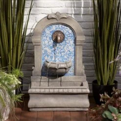 Manhasset 30 1/4" High Stone And Blue Outdoor Floor Fountain