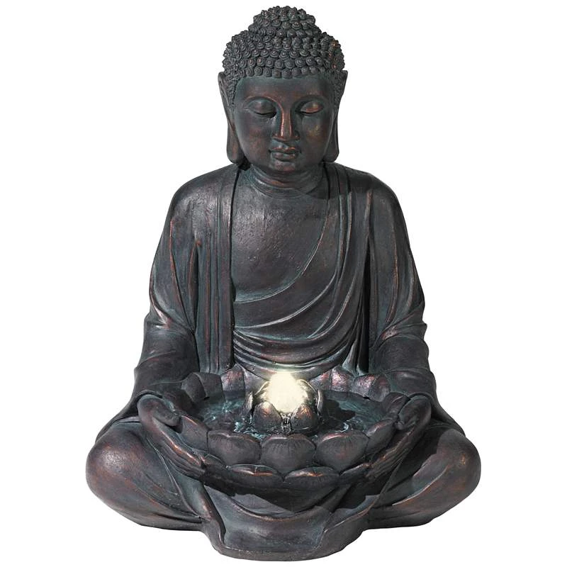 Meditating Buddha 24" High Bubbler Fountain With Light - Image 3