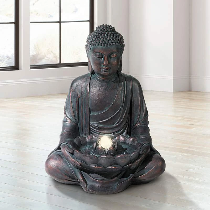 Meditating Buddha 24" High Bubbler Fountain With Light - Image 2