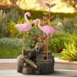 Oceanside 28 1/4" High Flamingos On Rock Outdoor Fountain