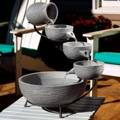 Oslo 22"H Dark Gray Cement Solar Cascade Outdoor Fountain