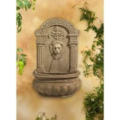 Lion Face 31" High Sandstone Finish Wall Fountain