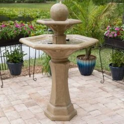 Riviera 56" Sandstone 3-Tier Bubbler Fountain With LED Light