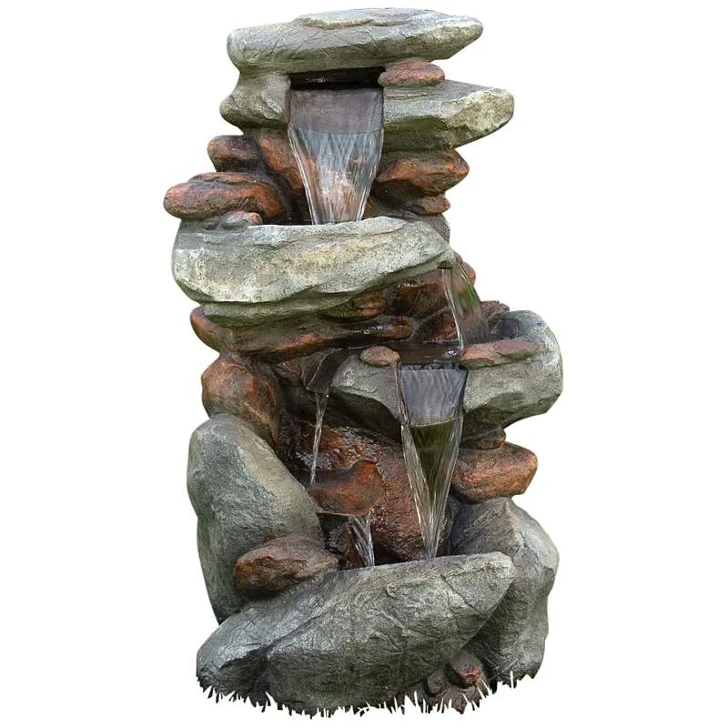 Alpine Rock Waterfall 40" High Outdoor Fountain With LED Lights - Image 2