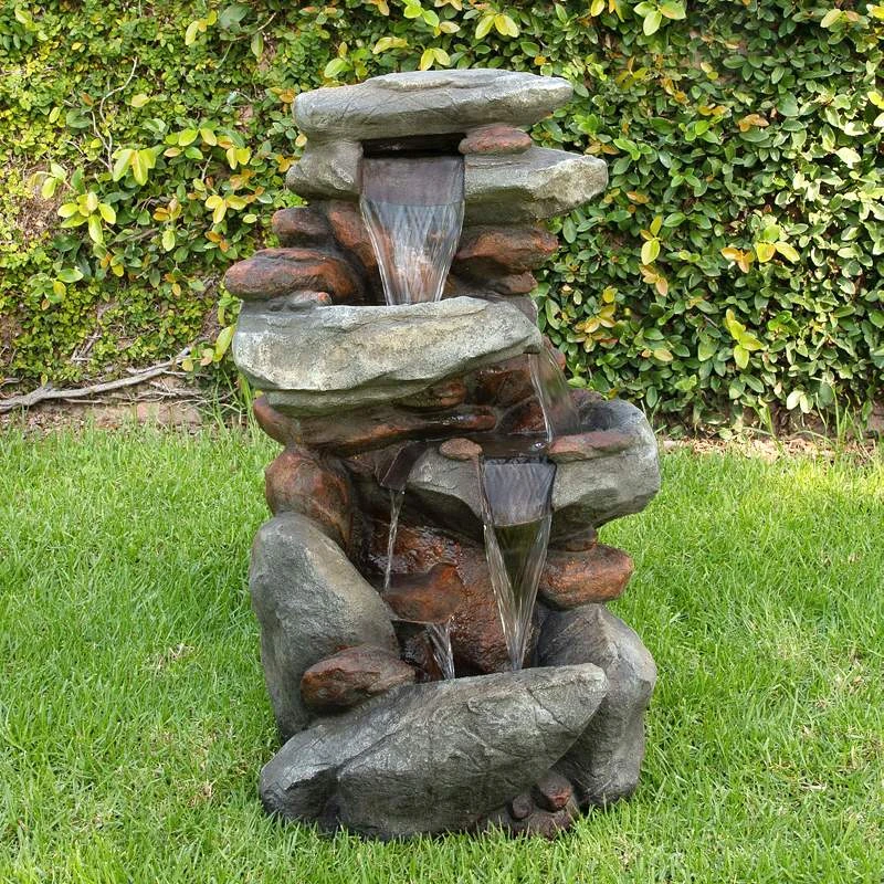 Alpine Rock Waterfall 40" High Outdoor Fountain With LED Lights