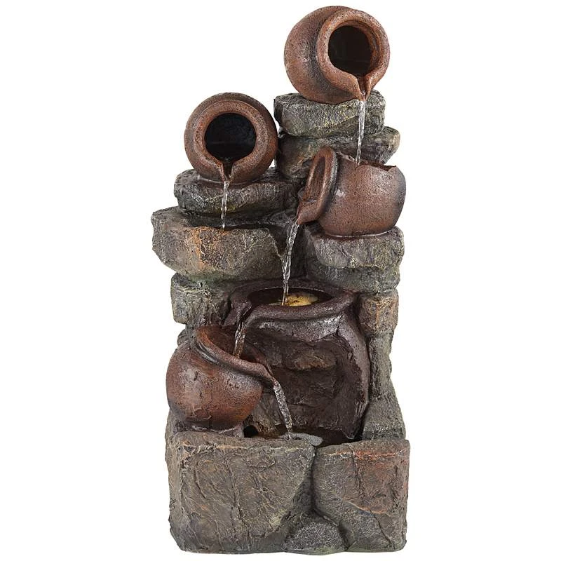 Rustic Pottery 32" High Garden Fountain With LED Lights - Image 2