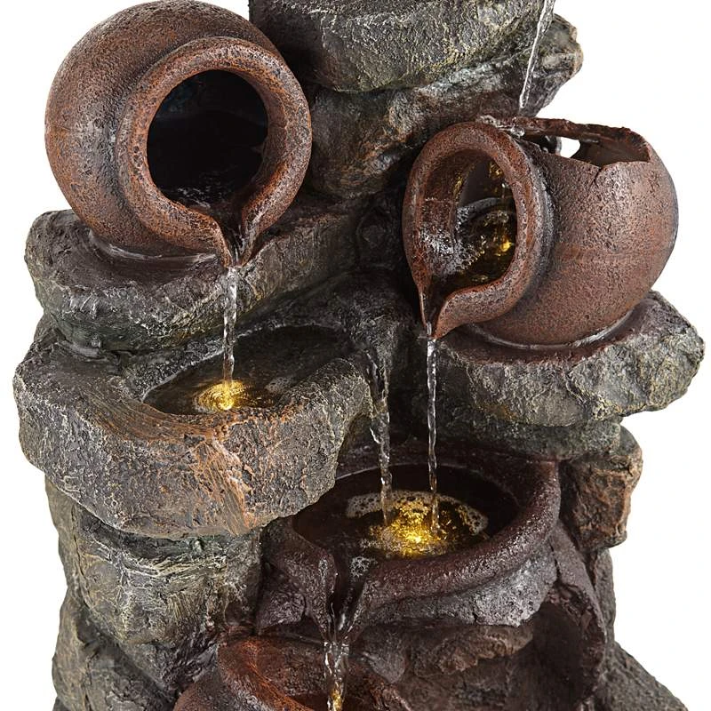 Rustic Pottery 32" High Garden Fountain With LED Lights - Image 3