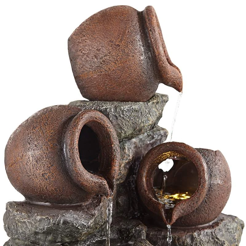 Rustic Pottery 32" High Garden Fountain With LED Lights - Image 4