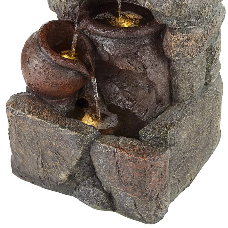 Rustic Pottery 32" High Garden Fountain With LED Lights - Image 5