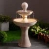 Serene 38" High Ivory Ceramic 2-Tier LED Garden Patio Water Fountain