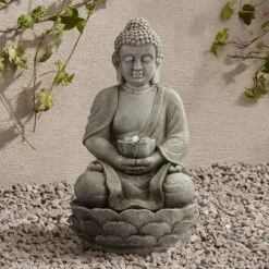 Sitting Buddha 22" High LED Faux Stone Outdoor Fountain
