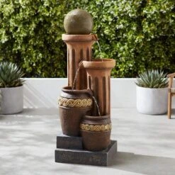 Sphere Jugs And Column 50" High Rustic Fountain With Light