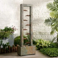 Spillway 47 3/4"H Slate And Copper Cascading Floor Fountain